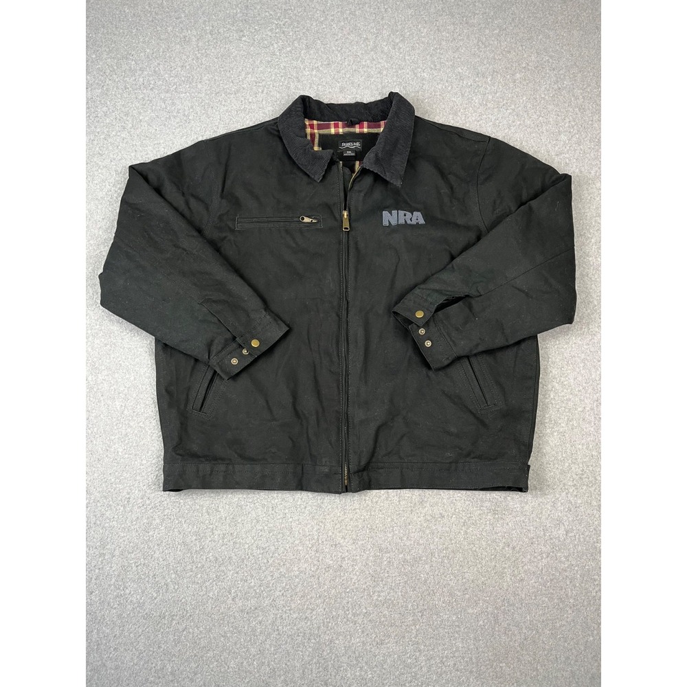 NRA Coat Mens 2XL Black Full Zip Canvas Flannel Lined Corduroy Collar Workwear‎